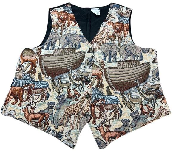 Bobbie Brooks Jackets & Blazers - VTG 90s Bobbie Brooks Noah's Ark Animals Buttoned Vest Sz M Tapestry Boho Whimsy